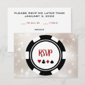 Black and White Poker Chip Casino Theme Weddenscha RSVP Kaartje (Voorkant / Achterkant)