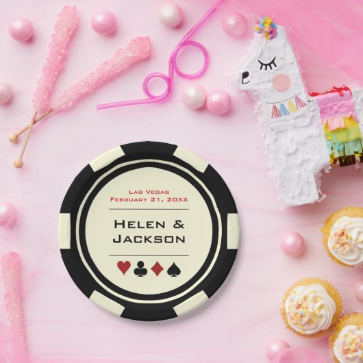 Black and White Poker Chip Las Vegas Thétaire Papieren Bordje (Feest)