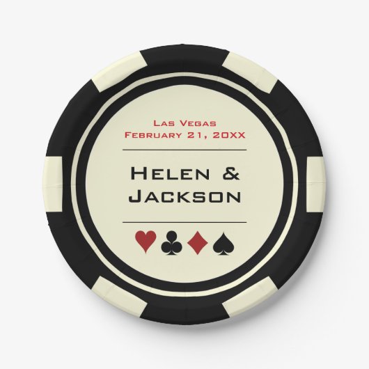 Black and White Poker Chip Las Vegas Thétaire Papieren Bordje (Voorkant)