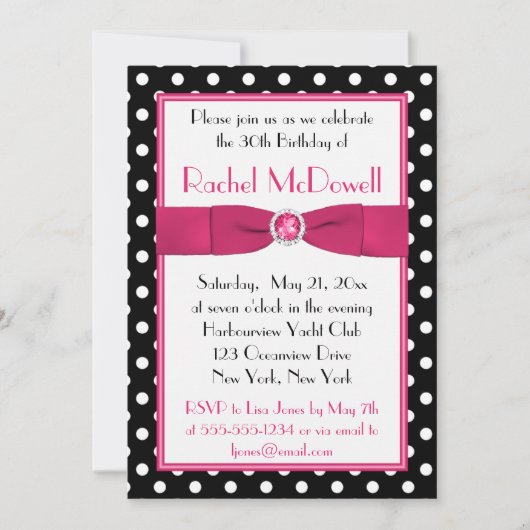 Black and White Polka Dot 30th Birthday Invitation Kaart (Voorkant)