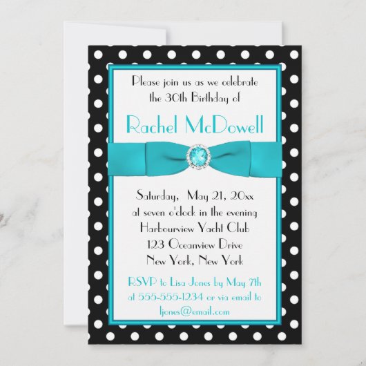 Black and White Polka Dot 30th Birthday Invitation Kaart (Voorkant)