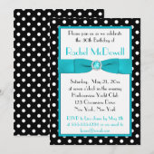 Black and White Polka Dot 30th Birthday Invitation Kaart (Voorkant / Achterkant)