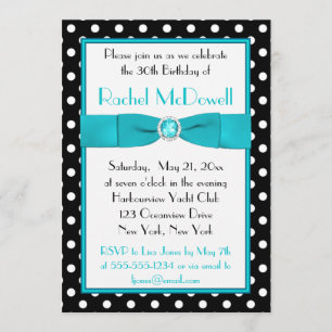 Black and White Polka Dot 30th Birthday Invitation Kaart