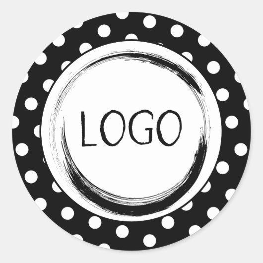 Black and White Polka Dot Business Logo Ronde Sticker (Voorkant)