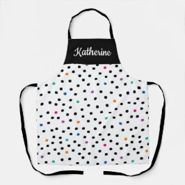 Black and White Polka Dot Custom Name Apron Schort
