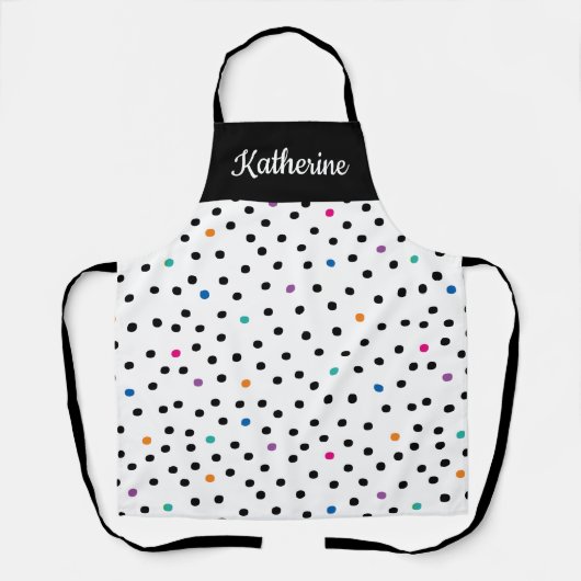 Black and White Polka Dot Custom Name Apron Schort (Voorkant)