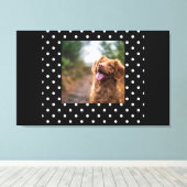 Black and white polka dot Dog pic Canvas Afdruk (Insitu (Houten vloer))