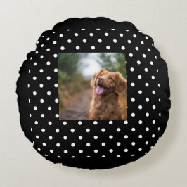Black and white polka dot Dog pic Rond Kussen