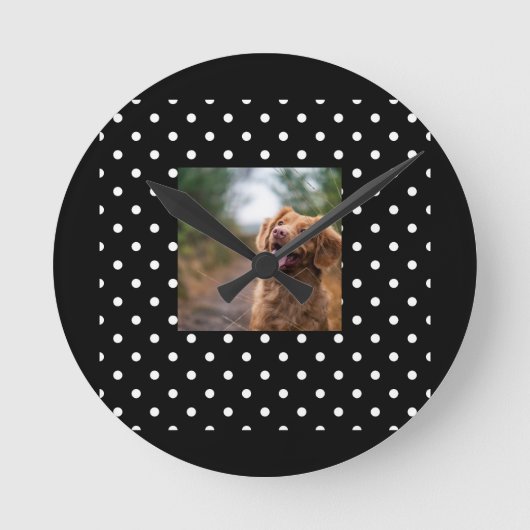 Black and white polka dot Dog pic Ronde Klok (Voorkant)
