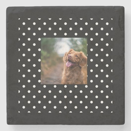 Black and white polka dot Dog pic Stenen Onderzetter (Voorkant)