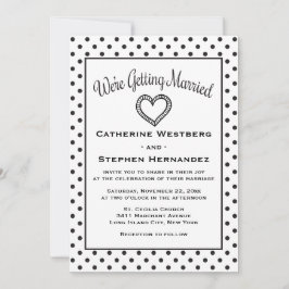 Black and White Polka Dot Heart Wedding Kaart