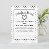 Black and White Polka Dot Heart Wedding Kaart (Staand voorkant)