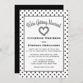 Black and White Polka Dot Heart Wedding Kaart (Voorkant / Achterkant)