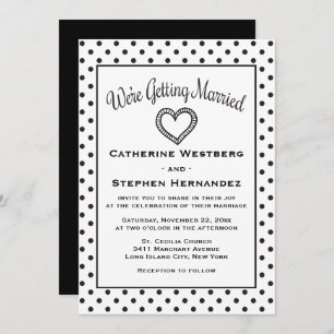 Black and White Polka Dot Heart Wedding Kaart