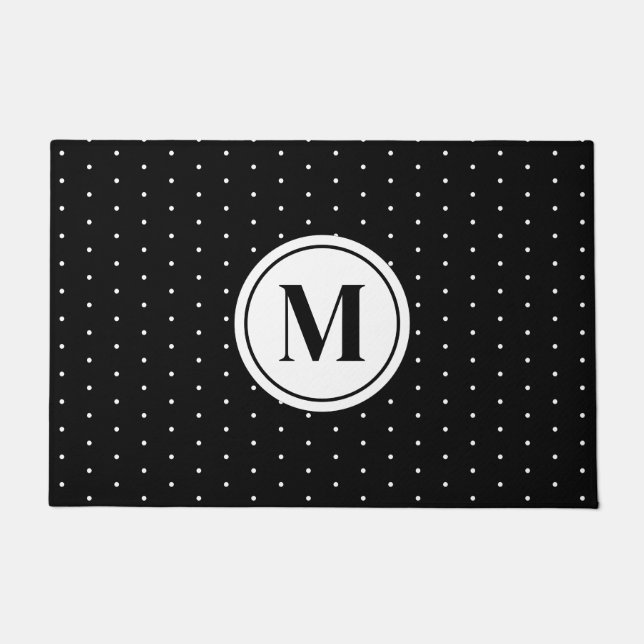 Black and White Polka Dot Pattern Monogram Deurmat (Voorkant)