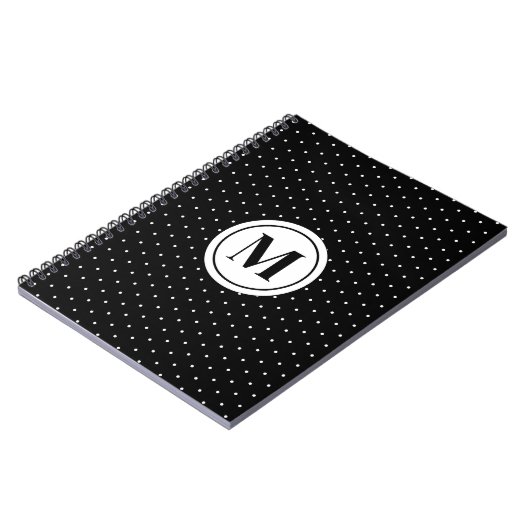 Black and White Polka Dot Pattern Monogram Notitieboek (Linkerzijde)