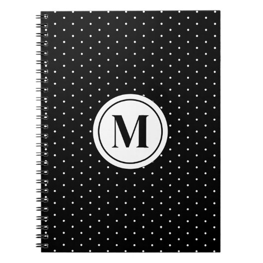 Black and White Polka Dot Pattern Monogram Notitieboek (Voorkant)