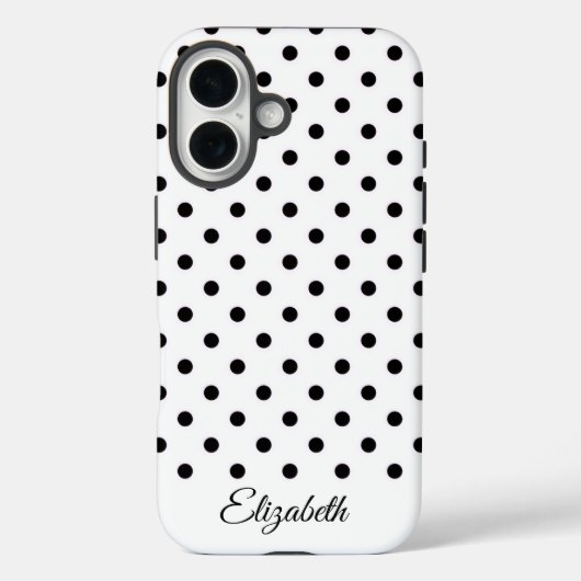 Black and White Polka Dot Personalized Name Case-Mate iPhone Case (Achterkant)