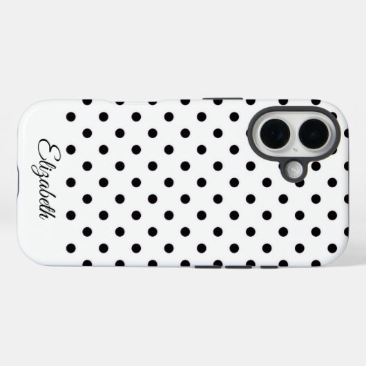 Black and White Polka Dot Personalized Name Case-Mate iPhone Case (Achterkant (horizontaal))