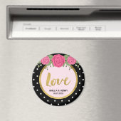 Black and White Polka Dot Rozen Wedding Love Magneet (Insitu (Vaatwasser))