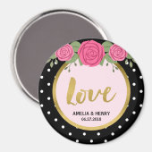 Black and White Polka Dot Rozen Wedding Love Magneet (Voorkant / Achterkant)