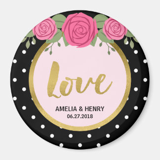 Black and White Polka Dot Rozen Wedding Love Magneet