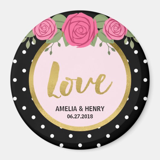 Black and White Polka Dot Rozen Wedding Love Magneet (Voorkant)