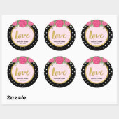 Black and White Polka Dot Rozen Wedding Love Ronde Sticker (Vel)