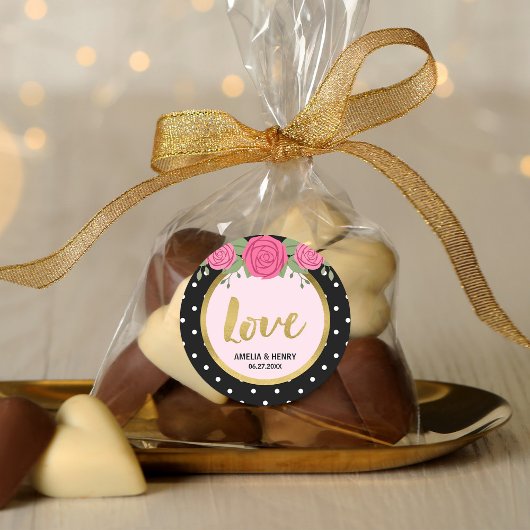 Black and White Polka Dot Rozen Wedding Love Ronde Sticker