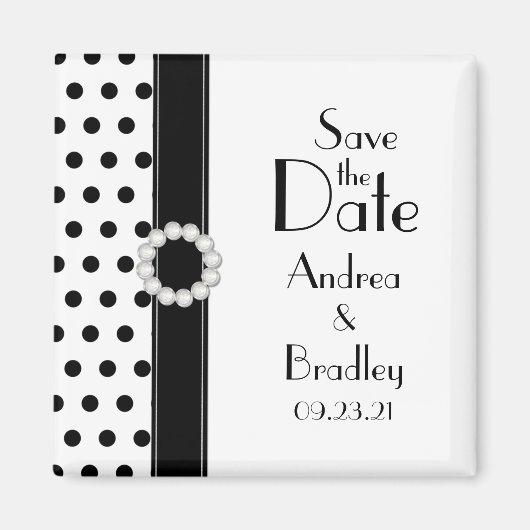 Black and White Polka Dot Save the Date Magnet (Voorkant)