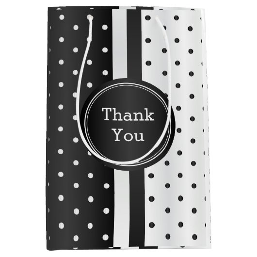 Black and White Polka Dots - Bedankt Medium Cadeauzakje (Voorkant)