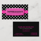 Black and White Polka Dots Hot Pink Name Bord Visitekaartje (Voorkant / Achterkant)