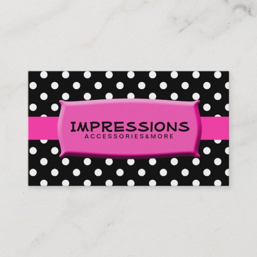 Black and White Polka Dots Hot Pink Name Bord Visitekaartje (Voorkant)