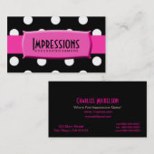 Black and White Polka Dots Hot Pink Name Bord Visitekaartje (Voorkant / Achterkant)