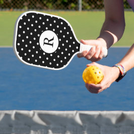 Black and White Polka Dots Pickleball Paddle