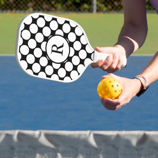 Black and White Polka Dots Pickleball Paddle (Insitu)