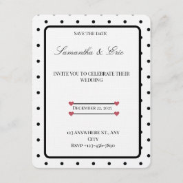 Black and White Polka dots wedding Invitation Kaart
