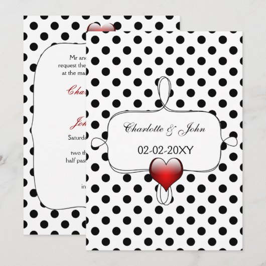 Black and White Polka Dots Wedding Kaart (Voorkant / Achterkant)