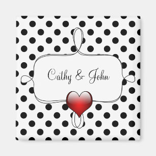 Black and White Polka Dots Wedding Magneet