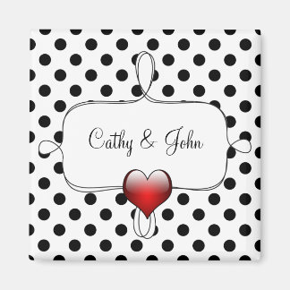Black and White Polka Dots Wedding Magneet