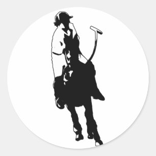 Black and White Polo Player Swinging Mallet Ronde Sticker