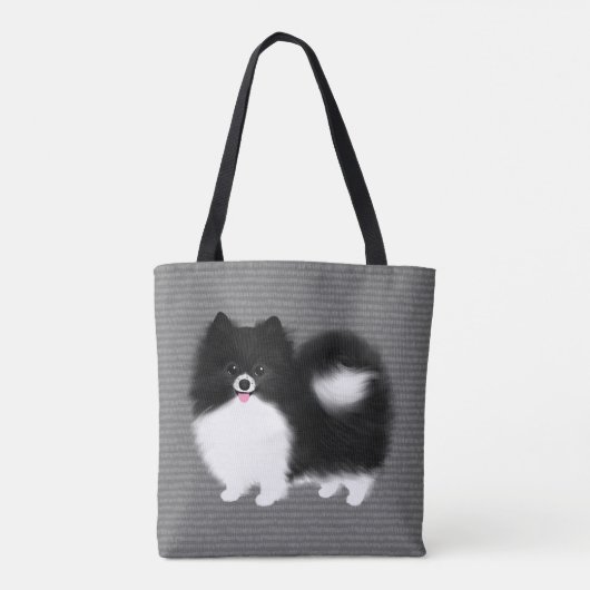Black and White Pomeranian Cartoon Dog Tote Bag (Achterkant)