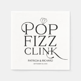 Black and White Pop Fizz Clink Engagement Party Servet