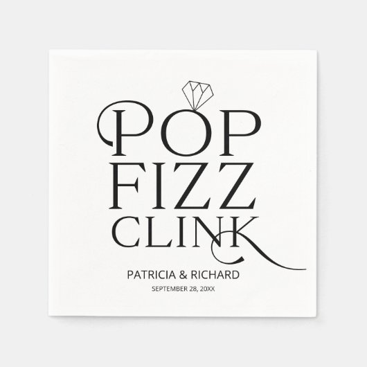 Black and White Pop Fizz Clink Engagement Party Servet (Voorkant)
