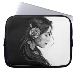 Black and white portrait of beautiful woman art laptop sleeve