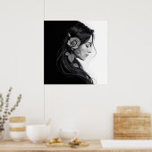 Black and white portrait of beautiful woman art poster (Keuken)