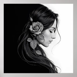 Black and white portrait of beautiful woman art poster