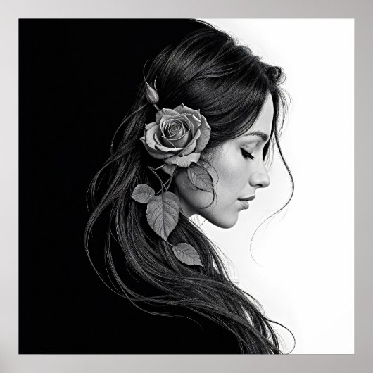 Black and white portrait of beautiful woman art poster (Voorkant)