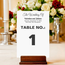 Black and White Portrait Wedding Table Number Kaart
