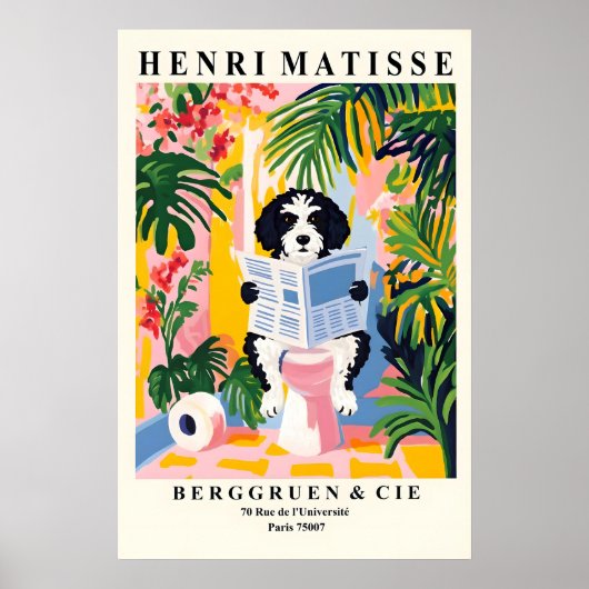 Black and White Portuguese Water Dog Print (Voorkant)